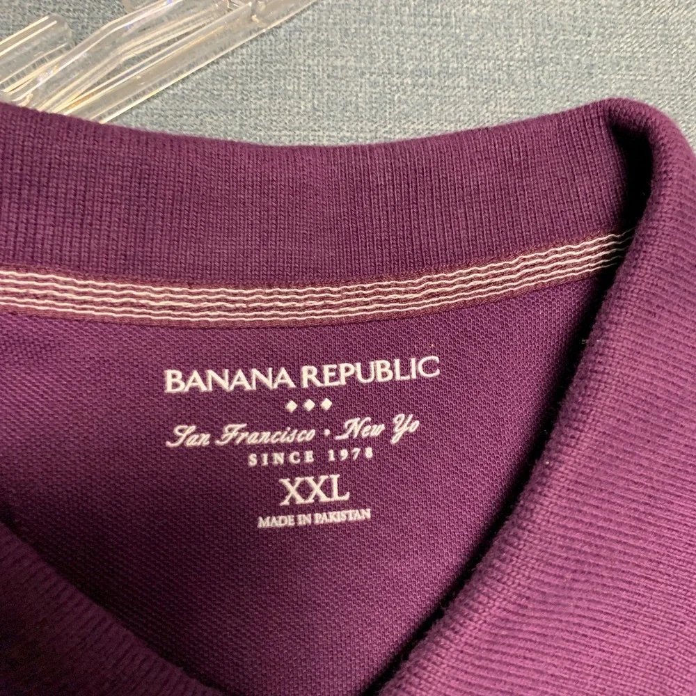 Banana Republic Polo Shirt Mens 2XL Purple Performance Slim Fit Side Slit Logo